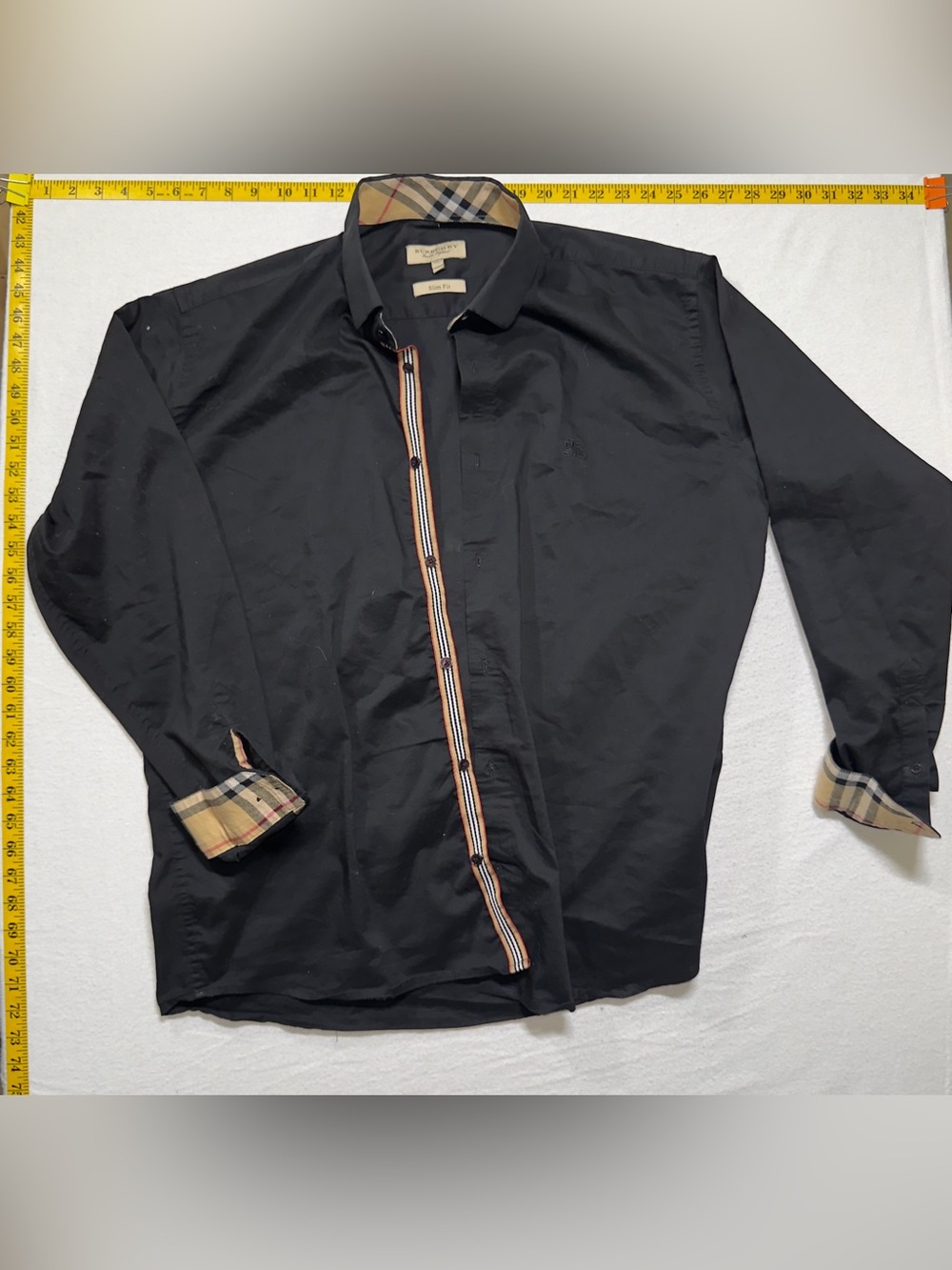 Vintage Burberry Black Button-Down Shirt with Signature Check Trim